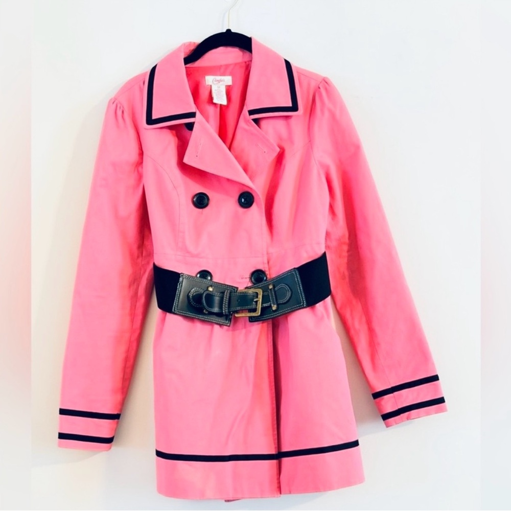 Pink Double Breasted Trench Coat Black Trim Candie's Size M